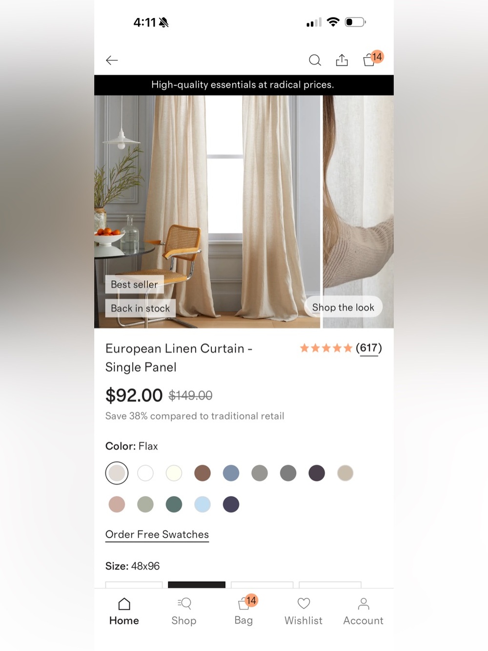 Flax Linen Lined 48x96 Curtain Panels - Retail $184 Set - Picture 5 of 7